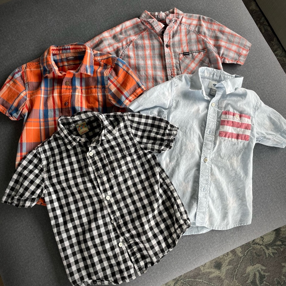 Boys Button-Down Short Sleeve Shirt Bundle (4 shirts) Size 5 & 6